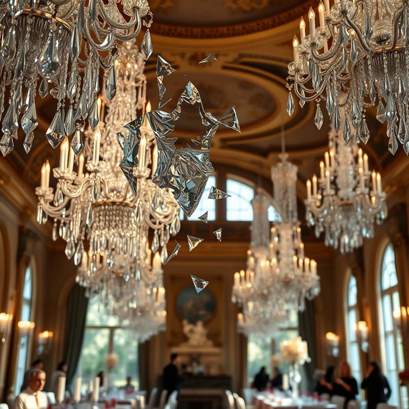 The Broken Glass at the Charity Gala  The crystal chandeliers of the grand estate